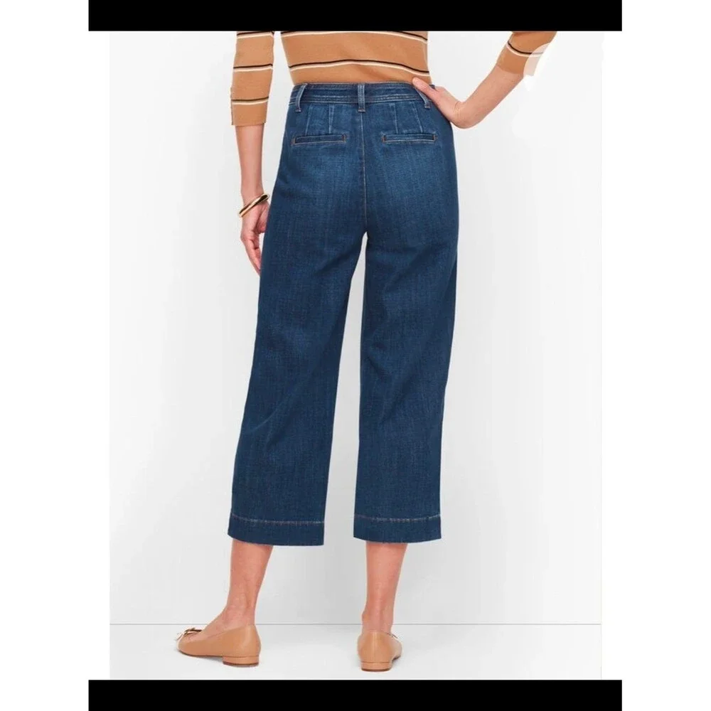 Talbots Flawless High Rise Wide Crop Jeans Dark Blue Size 16WP